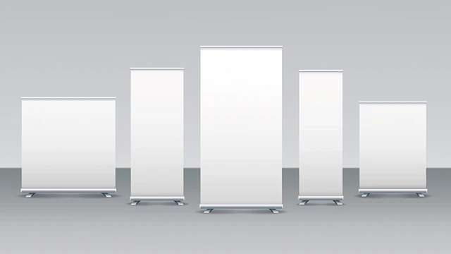 Stativ til bannere finnes i mange formater og kan enkelt flyttes rundt