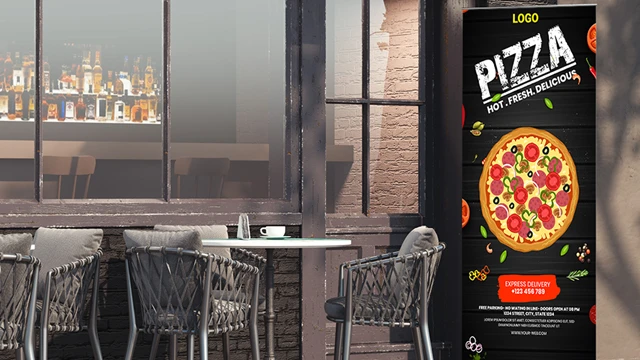 Rollup til utendørsbruk, her utenfor en pizzeria