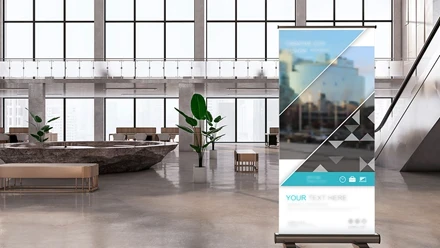 Yello tosidig rollup slik at budskapet synes fra to sider